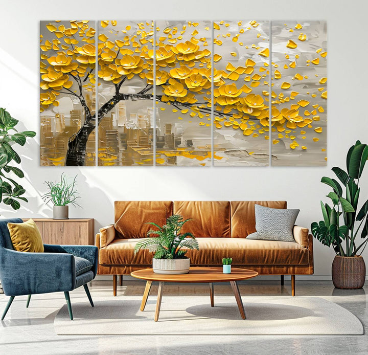 Abstract Gold Leaf Tree Wall Art Canvas Print, Vintage Abstract Print