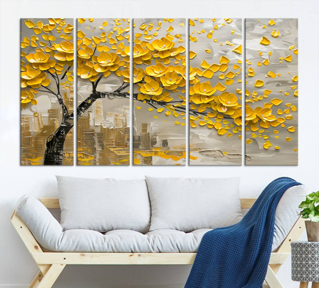 Abstract Gold Leaf Tree Wall Art Canvas Print, Vintage Abstract Print