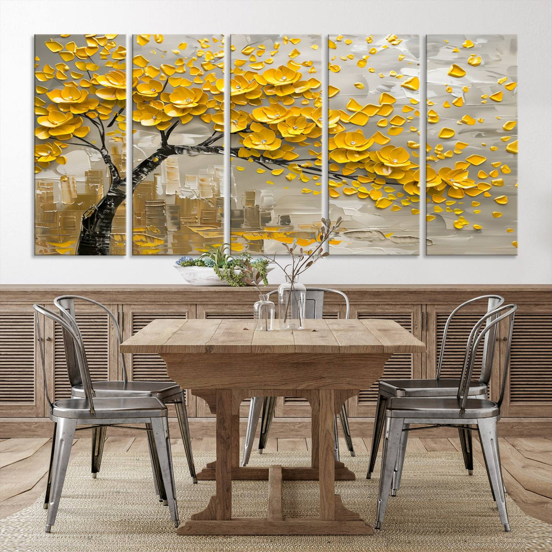 Abstract Gold Leaf Tree Wall Art Canvas Print, Vintage Abstract Print