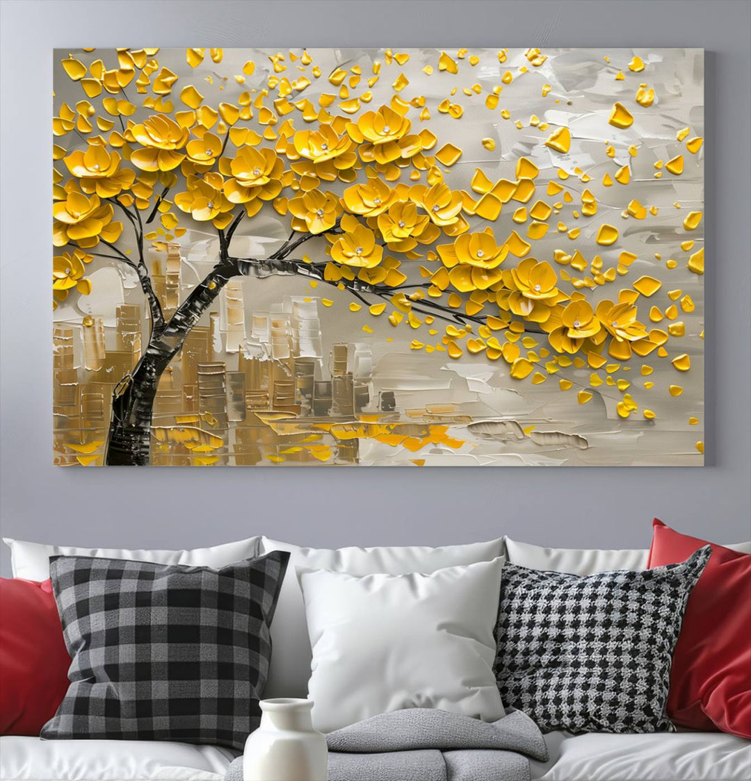 Abstract Gold Leaf Tree Wall Art Canvas Print, Vintage Abstract Print