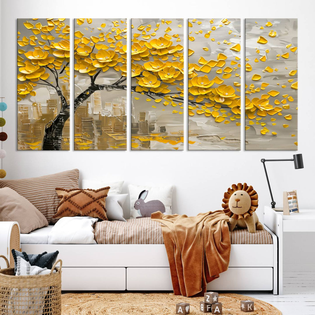 Abstract Gold Leaf Tree Wall Art Canvas Print, Vintage Abstract Print