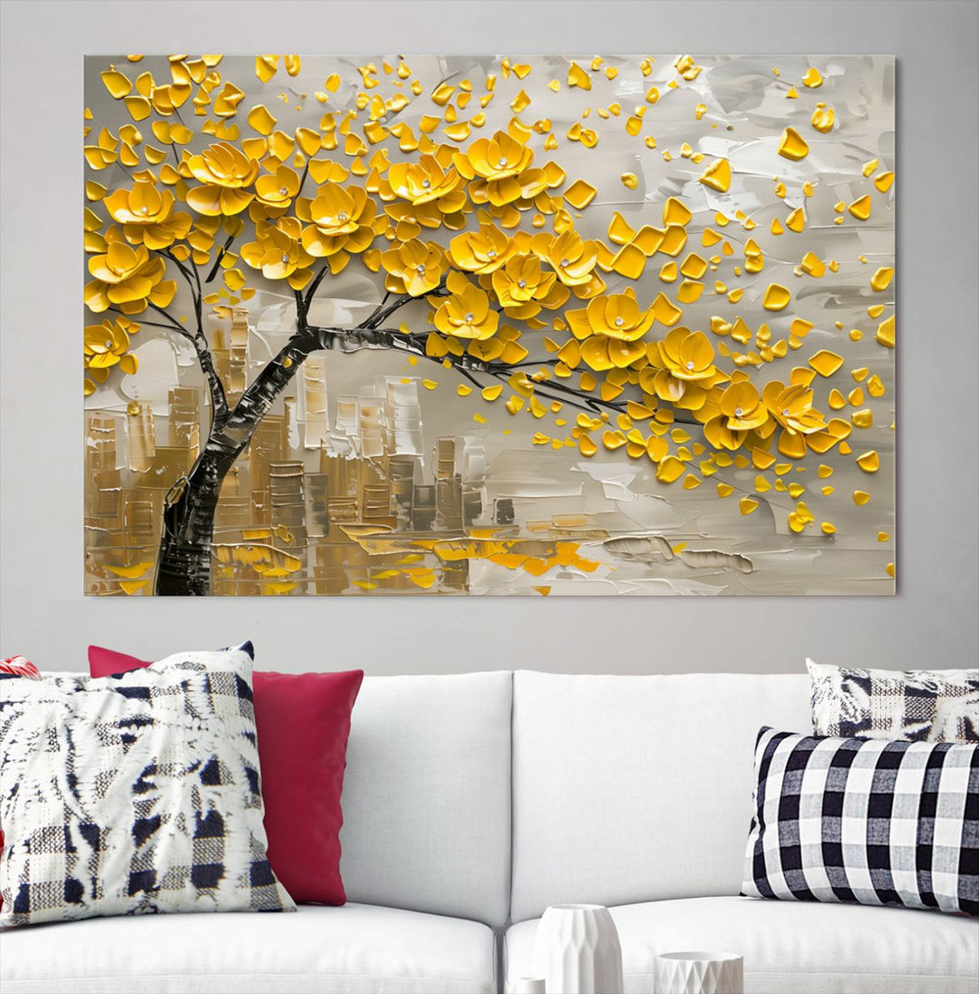 Abstract Gold Leaf Tree Wall Art Canvas Print, Vintage Abstract Print