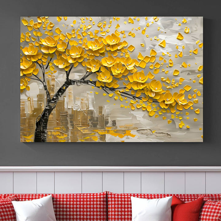 Abstract Gold Leaf Tree Wall Art Canvas Print, Vintage Abstract Print