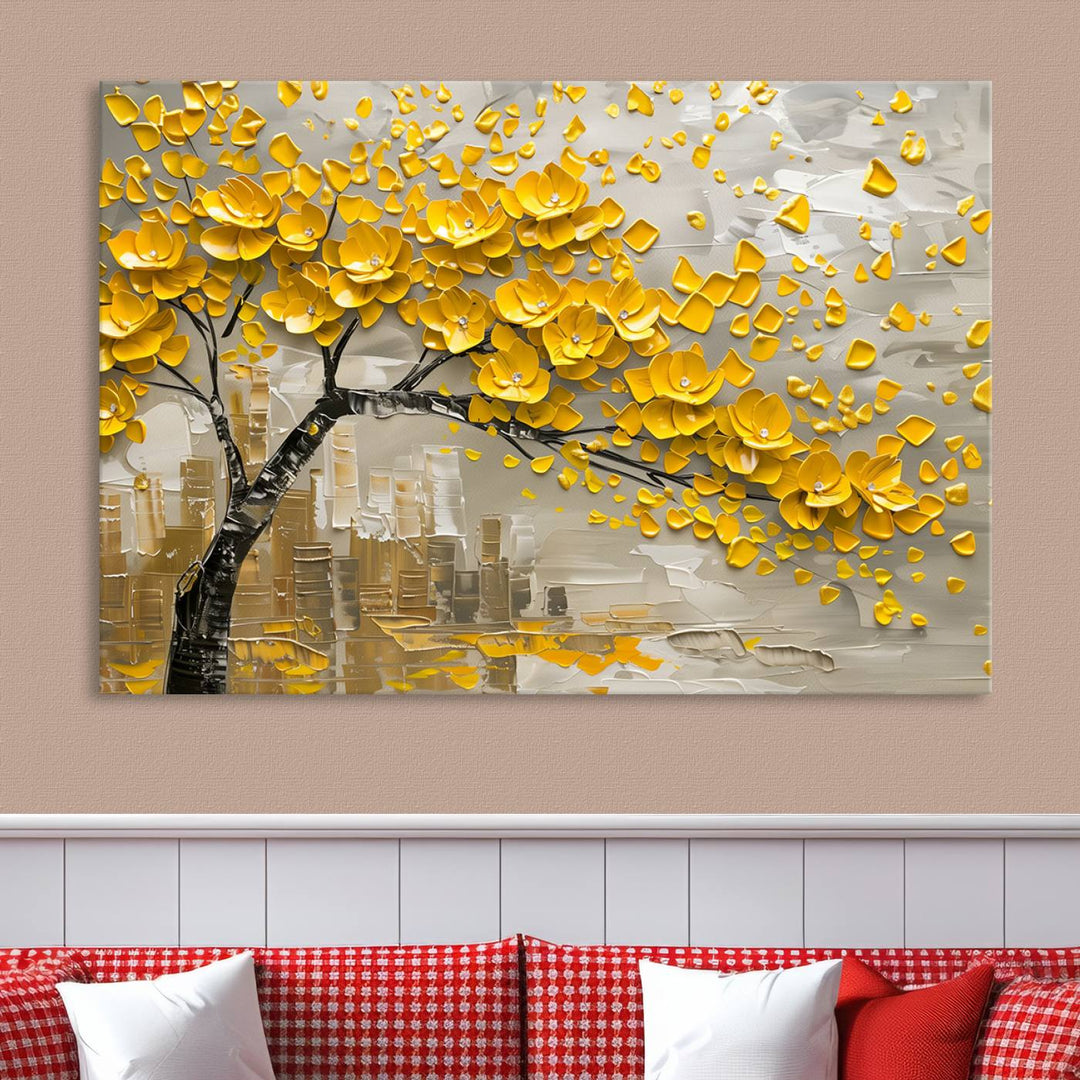 Abstract Gold Leaf Tree Wall Art Canvas Print, Vintage Abstract Print