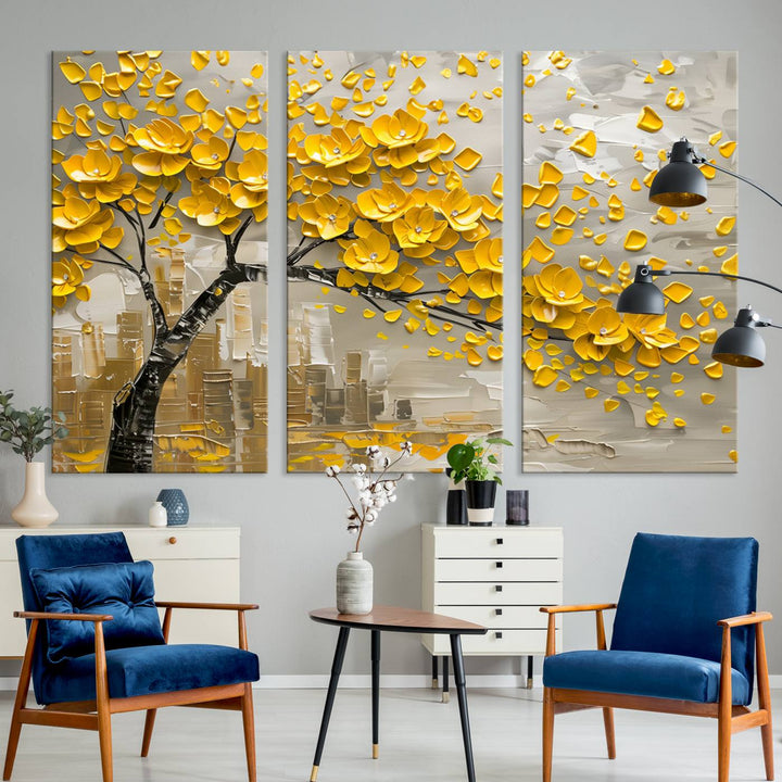 Abstract Gold Leaf Tree Wall Art Canvas Print, Vintage Abstract Print