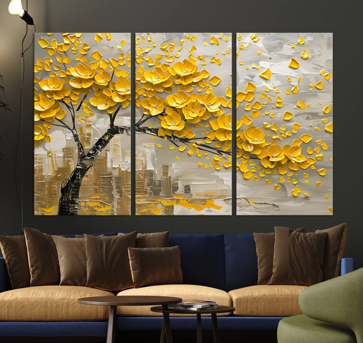 Abstract Gold Leaf Tree Wall Art Canvas Print, Vintage Abstract Print