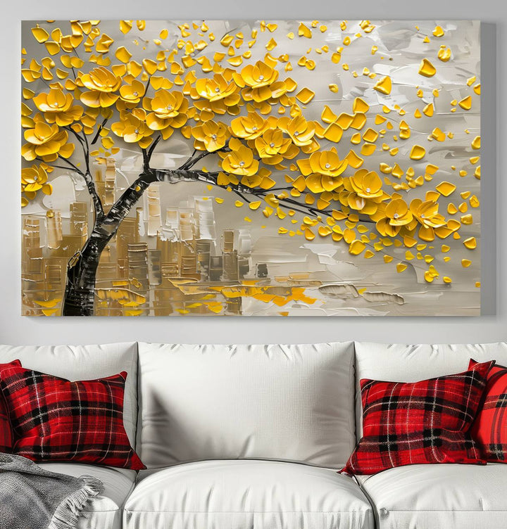 Abstract Gold Leaf Tree Wall Art Canvas Print, Vintage Abstract Print