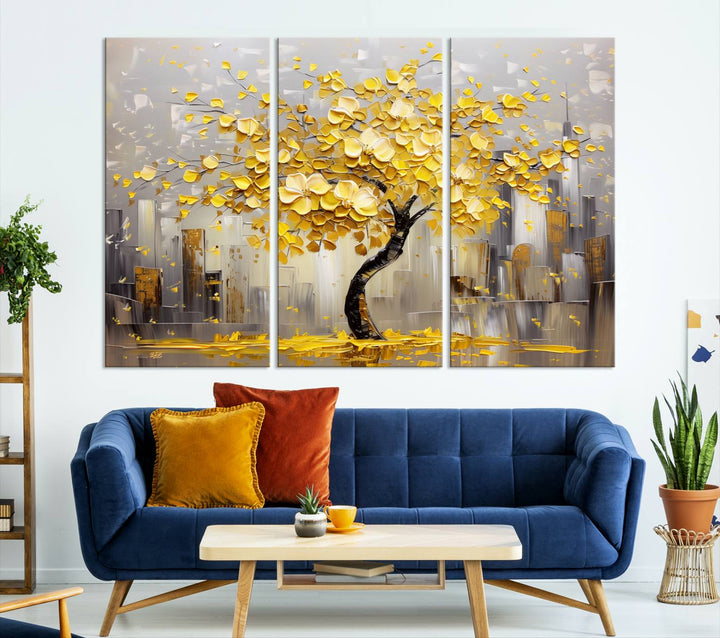 Abstract Gold Yellow Leaf Tree Wall Art Canvas Print