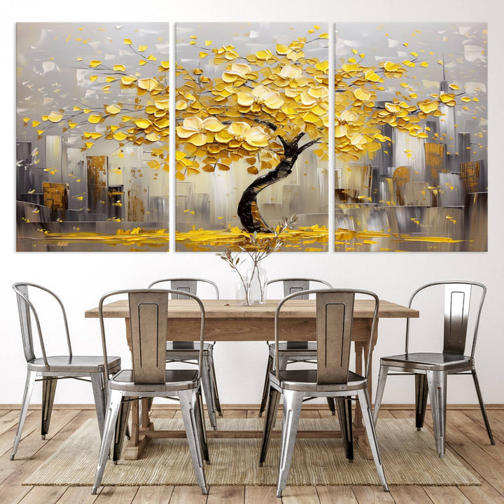 Abstract Gold Yellow Leaf Tree Wall Art Canvas Print