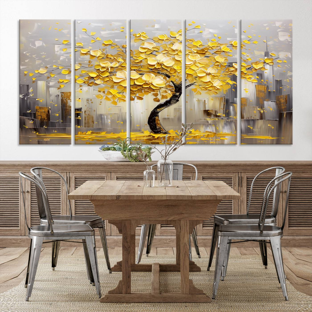 Abstract Gold Yellow Leaf Tree Wall Art Canvas Print