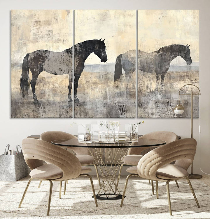 Abstract Horse Canvas Wall Art Print - Rustic Equestrian Decor Featuring Two Horses, Western Farmhouse Wall Art for Living Room, Office, Ready to Hang