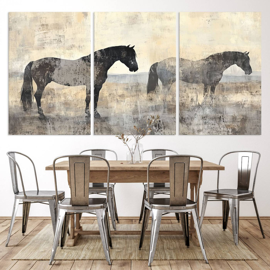 Abstract Horse Canvas Wall Art Print - Rustic Equestrian Decor Featuring Two Horses, Western Farmhouse Wall Art for Living Room, Office, Ready to Hang