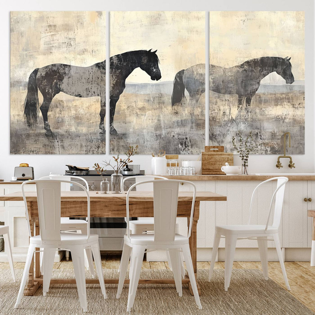 Abstract Horse Canvas Wall Art Print - Rustic Equestrian Decor Featuring Two Horses, Western Farmhouse Wall Art for Living Room, Office, Ready to Hang