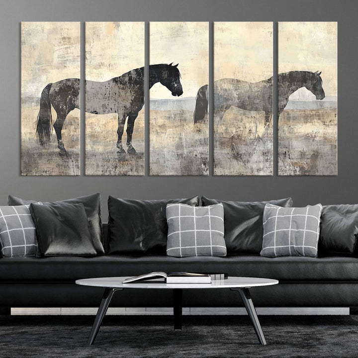 Abstract Horse Canvas Wall Art Print - Rustic Equestrian Decor Featuring Two Horses, Western Farmhouse Wall Art for Living Room, Office, Ready to Hang