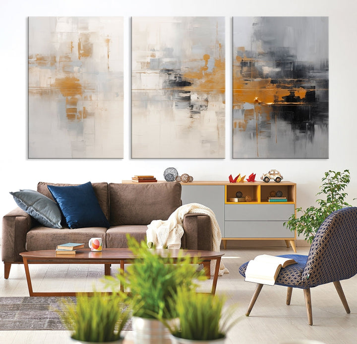 Abstract Illustration Gray Wall Art Modern canvas print Framed Fine Art for Home Office wall decor