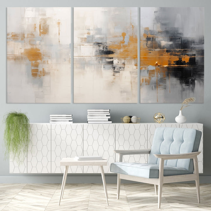 Abstract Illustration Gray Wall Art Modern canvas print Framed Fine Art for Home Office wall decor