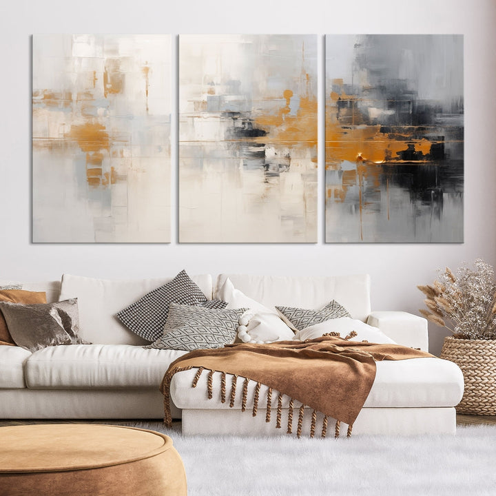 Abstract Illustration Gray Wall Art Modern canvas print Framed Fine Art for Home Office wall decor