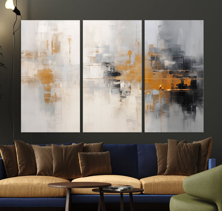 Abstract Illustration Gray Wall Art Modern canvas print Framed Fine Art for Home Office wall decor