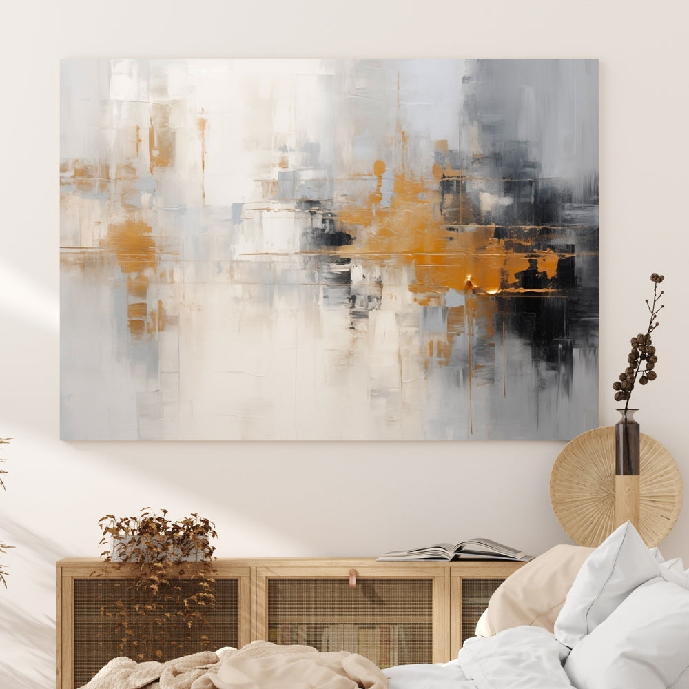 Abstract Illustration Gray Wall Art Modern canvas print Framed Fine Art for Home Office wall decor