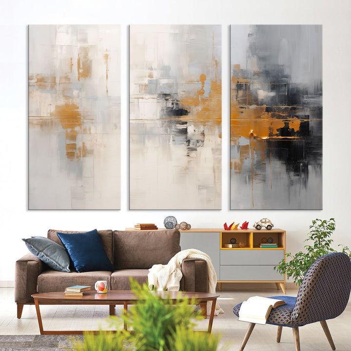 Abstract Illustration Gray Wall Art Modern canvas print Framed Fine Art for Home Office wall decor