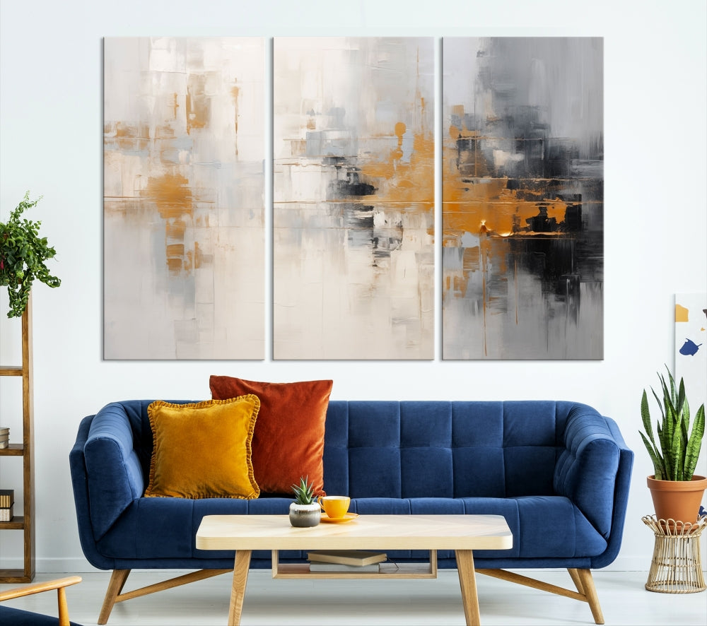 Abstract Illustration Gray Wall Art Modern canvas print Framed Fine Art for Home Office wall decor