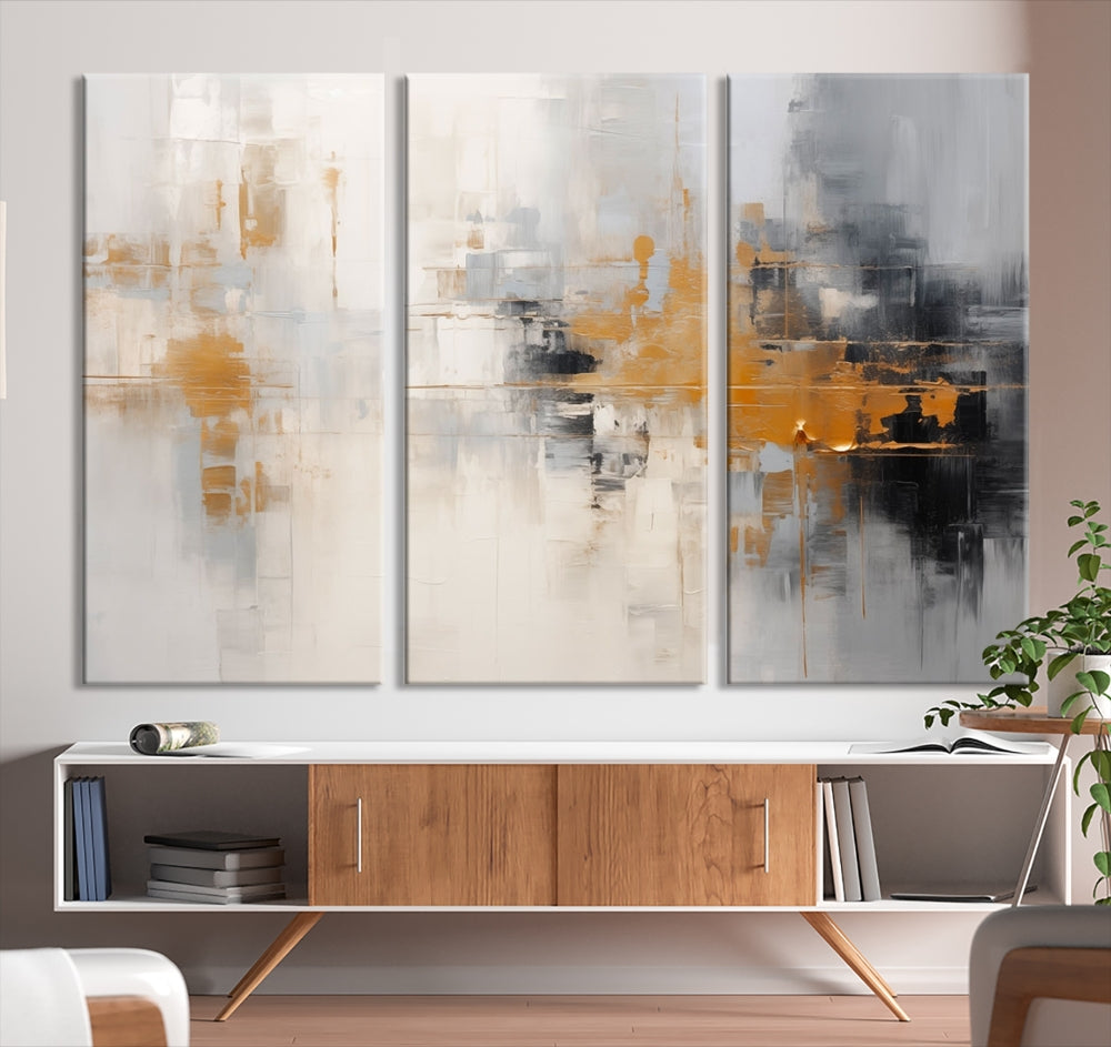 Abstract Illustration Gray Wall Art Modern canvas print Framed Fine Art for Home Office wall decor