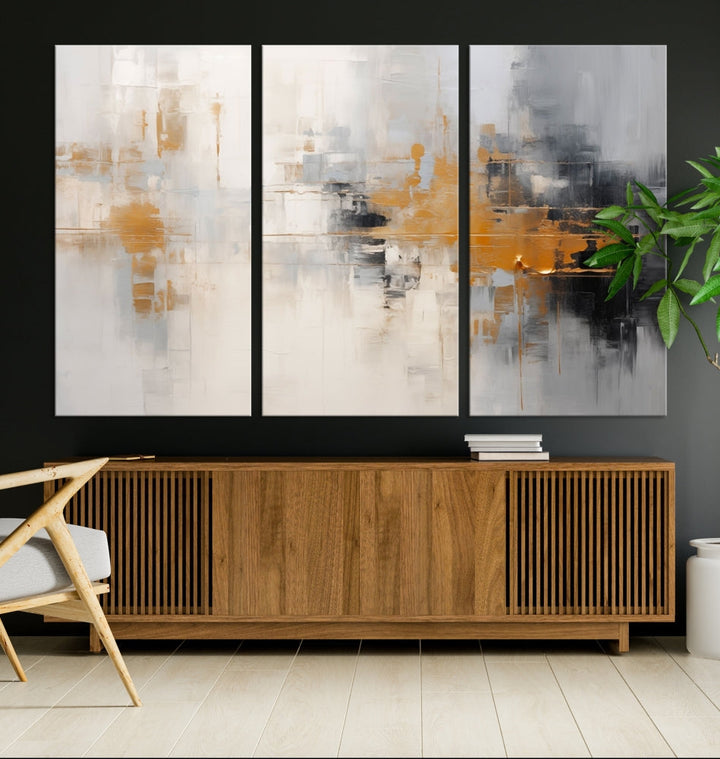 Abstract Illustration Gray Wall Art Modern canvas print Framed Fine Art for Home Office wall decor