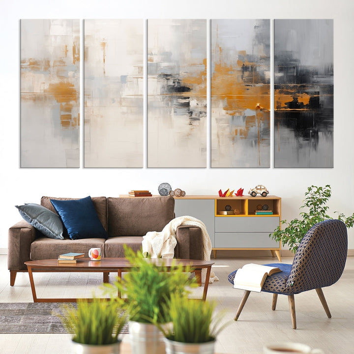 Abstract Illustration Gray Wall Art Modern canvas print Framed Fine Art for Home Office wall decor