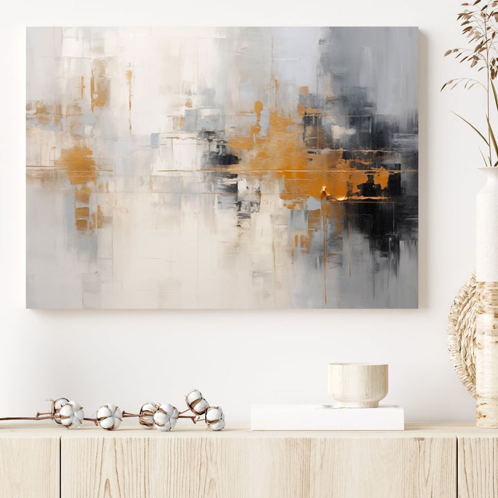 Abstract Illustration Gray Wall Art Modern canvas print Framed Fine Art for Home Office wall decor