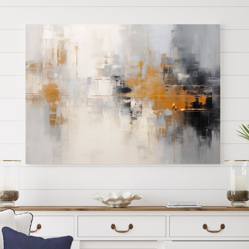 Abstract Illustration Gray Wall Art Modern canvas print Framed Fine Art for Home Office wall decor