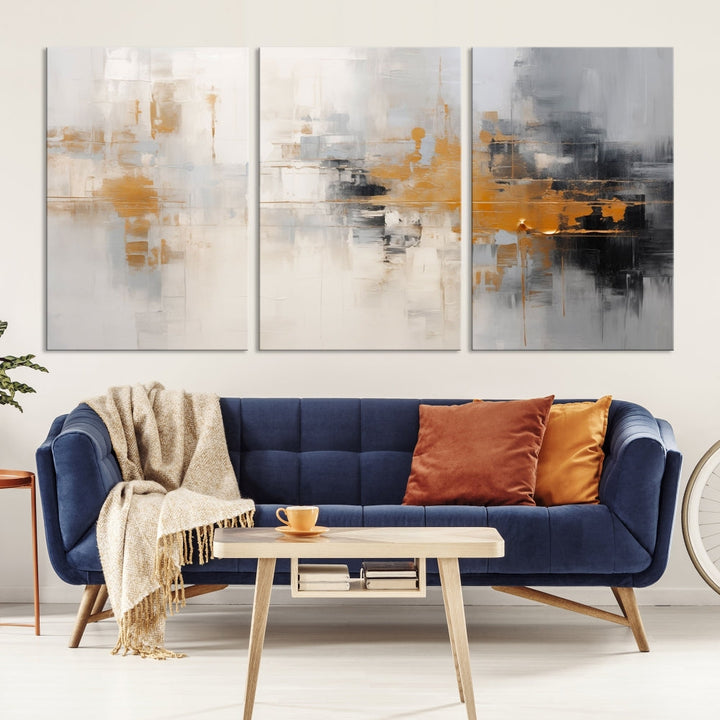 Abstract Illustration Gray Wall Art Modern canvas print Framed Fine Art for Home Office wall decor