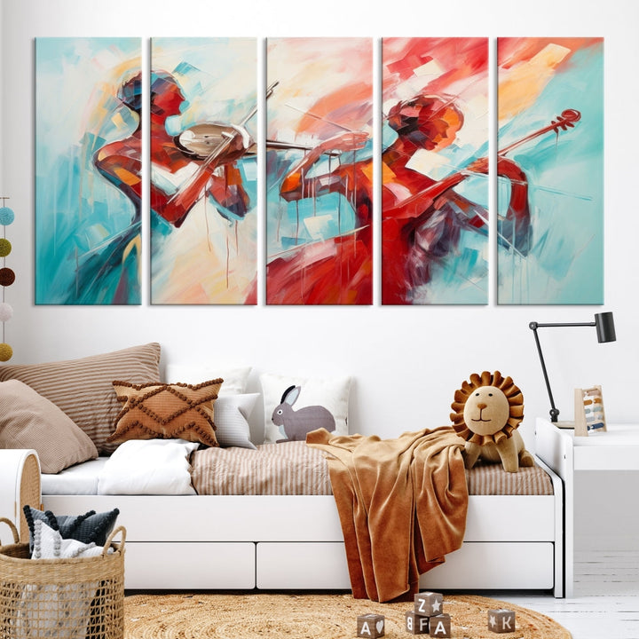 Abstract Jazz Painting, Printed on Canvas Wall Art, Jazz Music Singers, Large Print Original Canvas