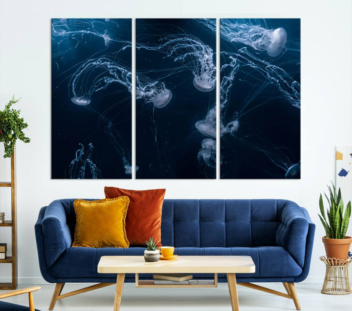 Abstract Jellyfish in Ocean Wall Art Canvas Print