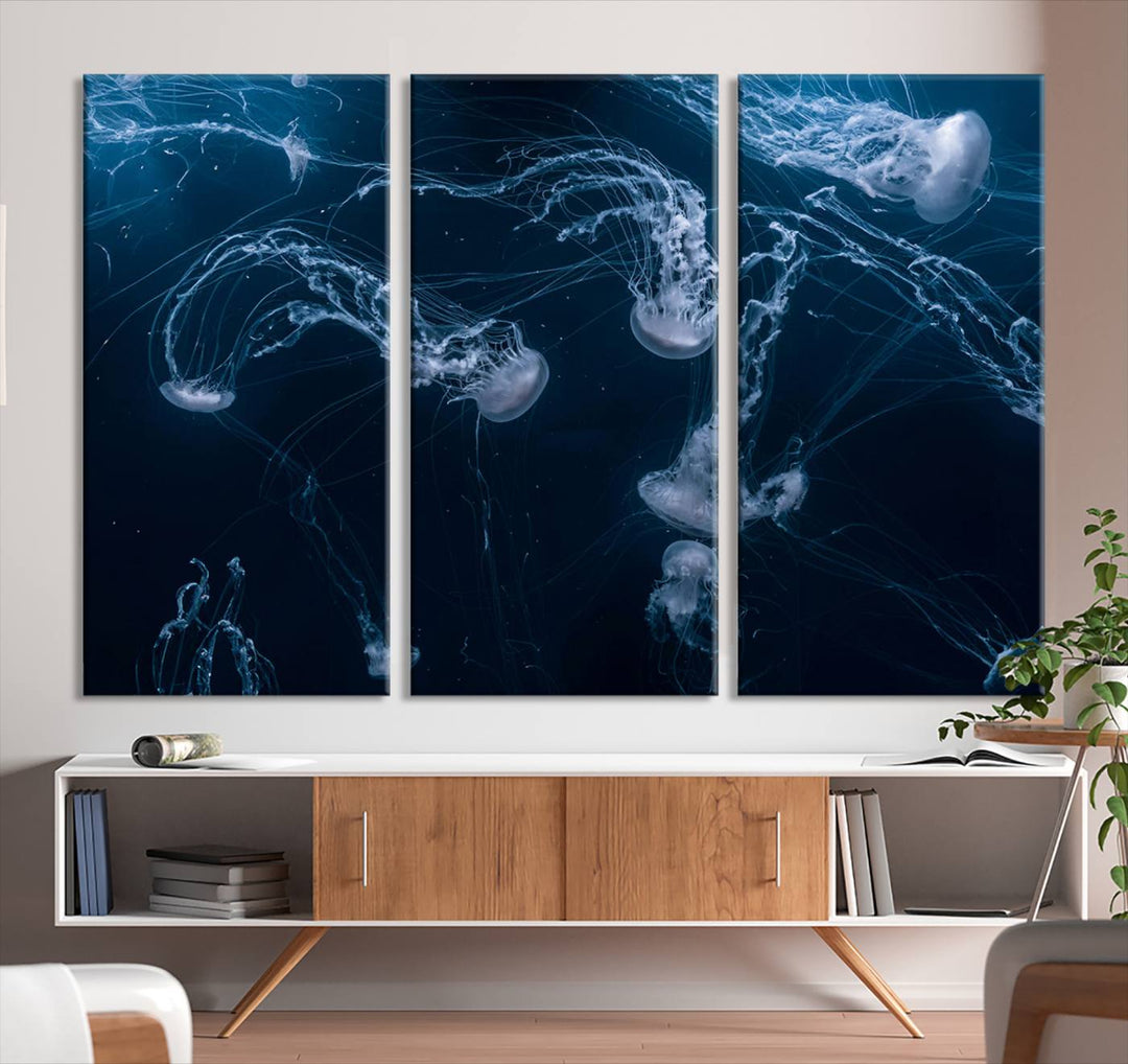 Abstract Jellyfish in Ocean Wall Art Canvas Print