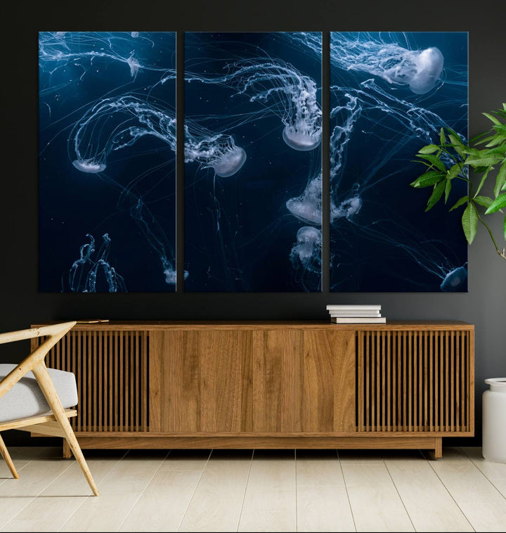 Abstract Jellyfish in Ocean Wall Art Canvas Print