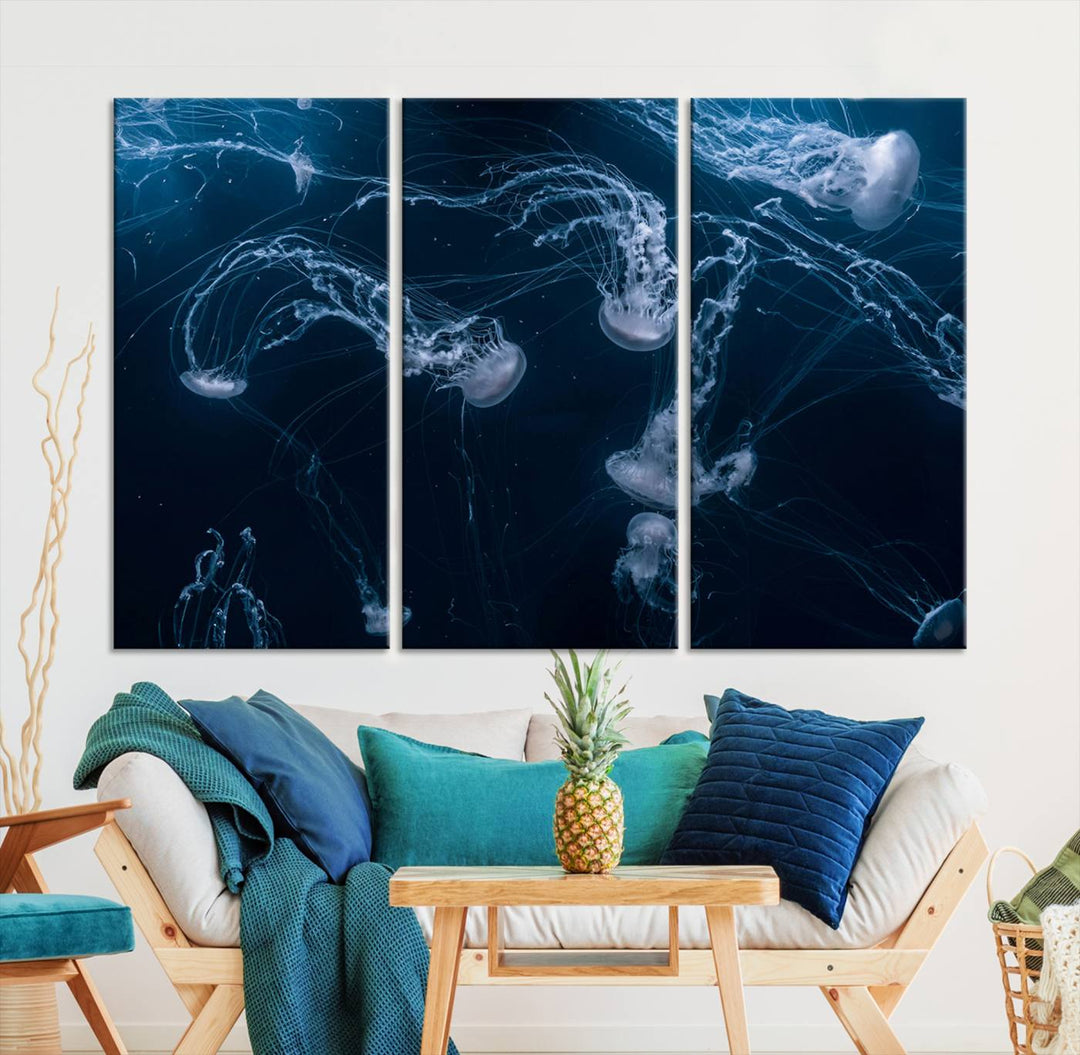 Abstract Jellyfish in Ocean Wall Art Canvas Print