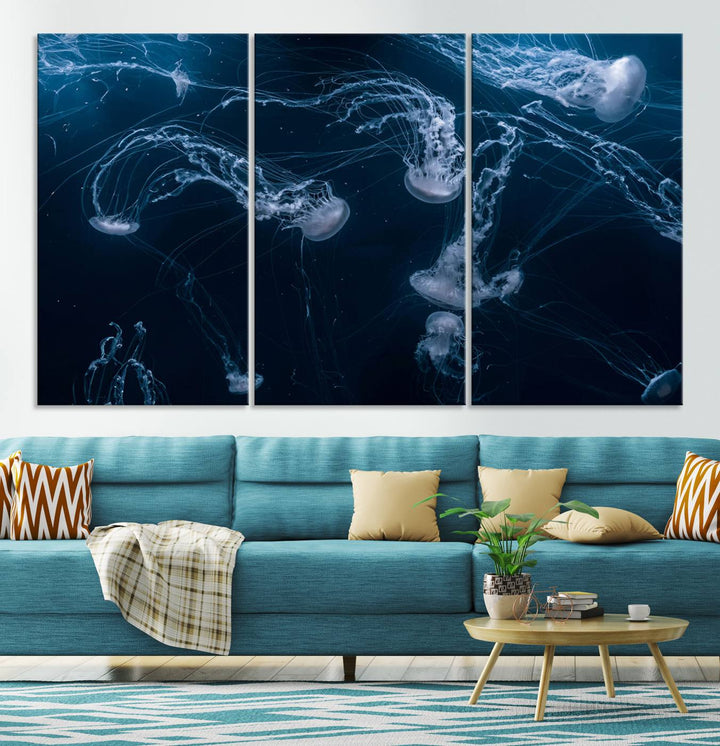 Abstract Jellyfish in Ocean Wall Art Canvas Print