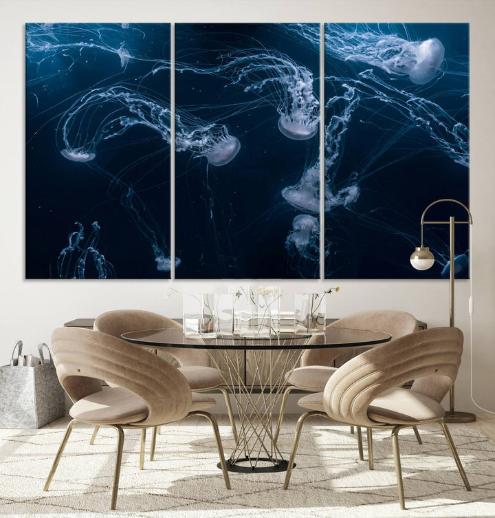 Abstract Jellyfish in Ocean Wall Art Canvas Print