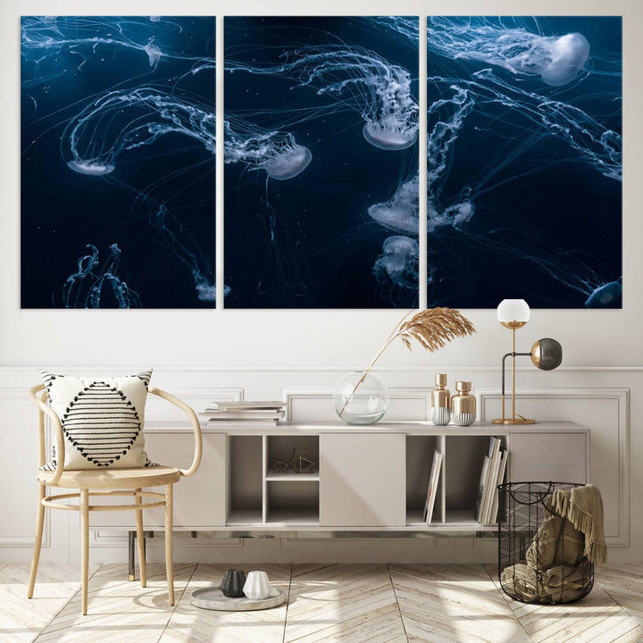 Abstract Jellyfish in Ocean Wall Art Canvas Print