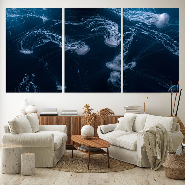 Abstract Jellyfish in Ocean Wall Art Canvas Print