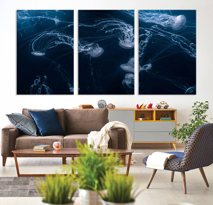 Abstract Jellyfish in Ocean Wall Art Canvas Print