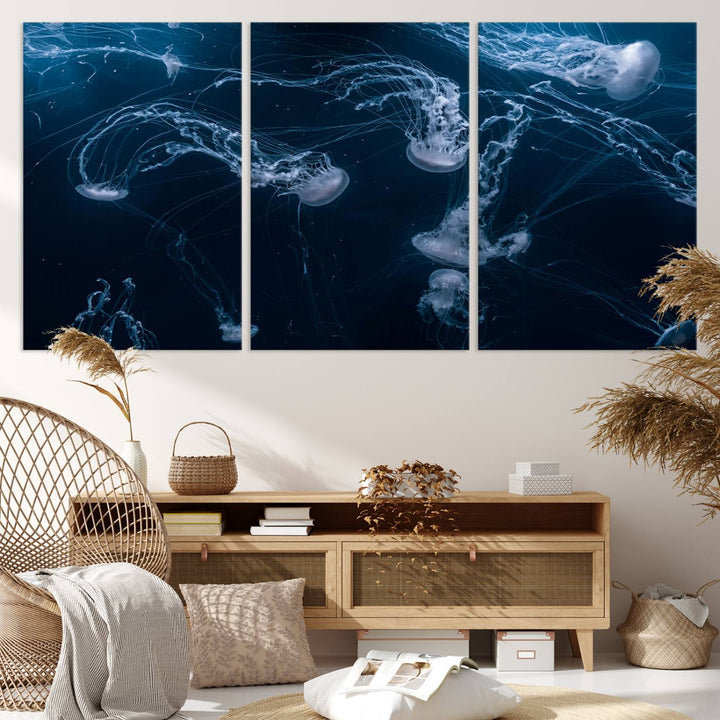 Abstract Jellyfish in Ocean Wall Art Canvas Print