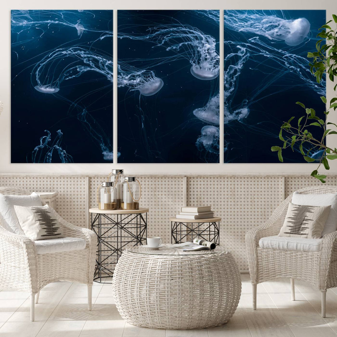 Abstract Jellyfish in Ocean Wall Art Canvas Print