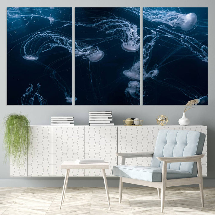 Abstract Jellyfish in Ocean Wall Art Canvas Print