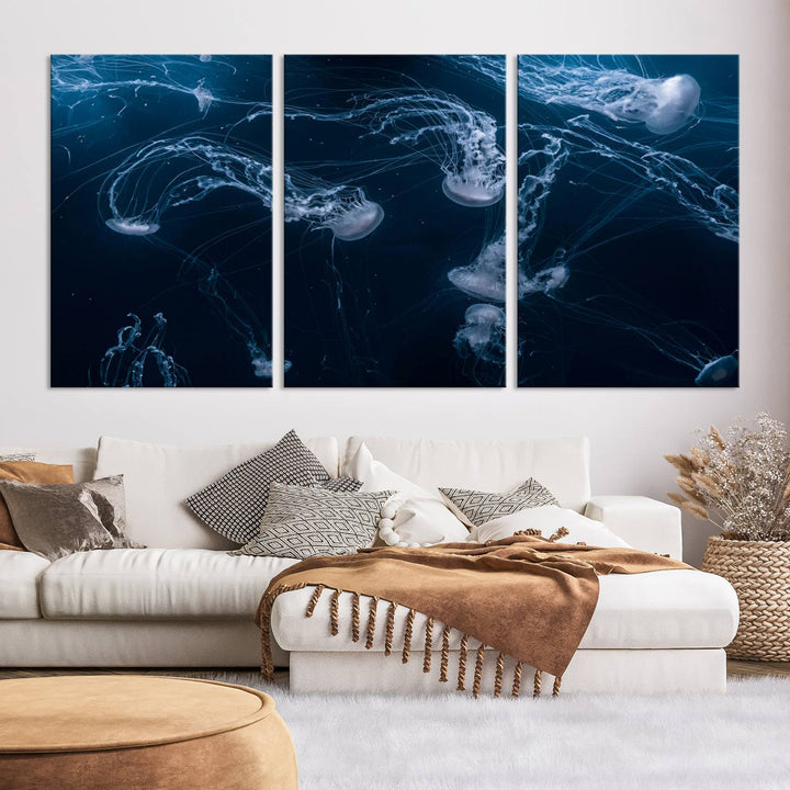 Abstract Jellyfish in Ocean Wall Art Canvas Print