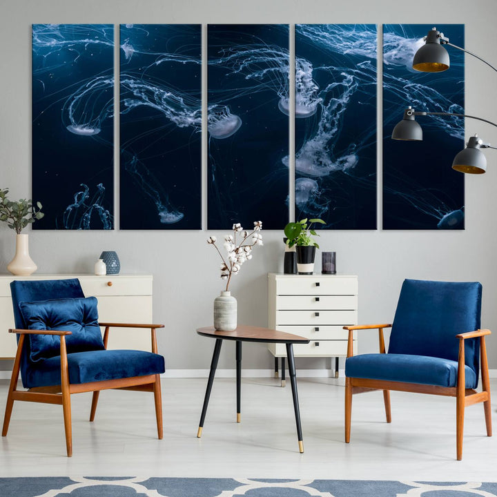 Abstract Jellyfish in Ocean Wall Art Canvas Print