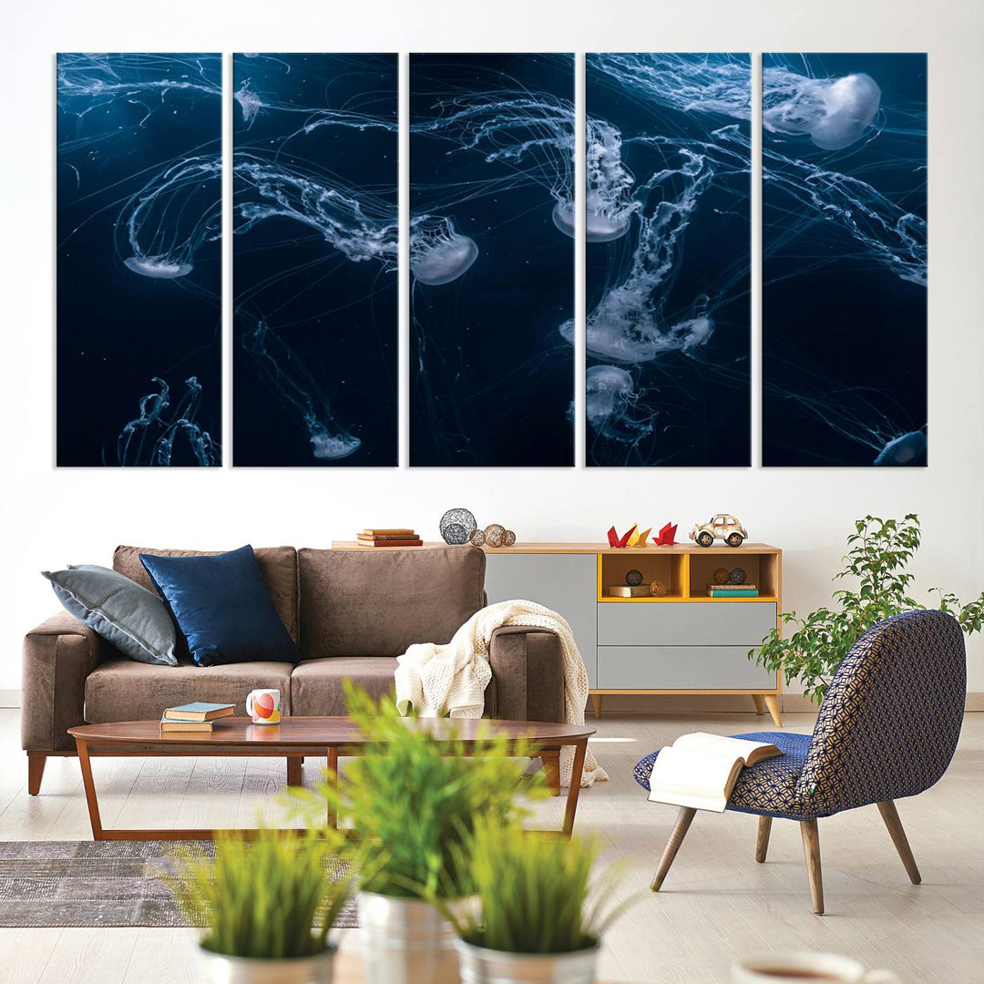 Abstract Jellyfish in Ocean Wall Art Canvas Print