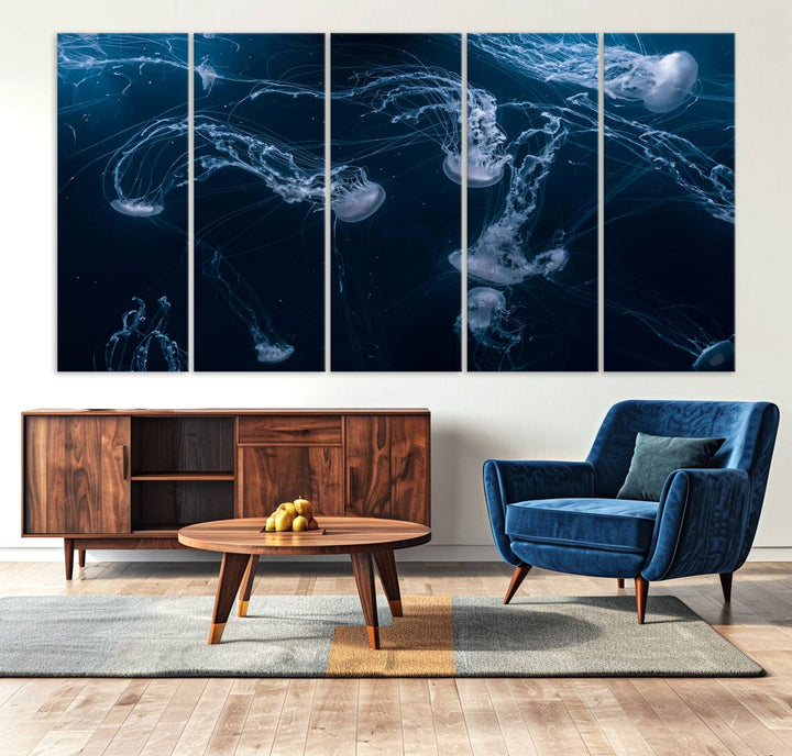 Abstract Jellyfish in Ocean Wall Art Canvas Print