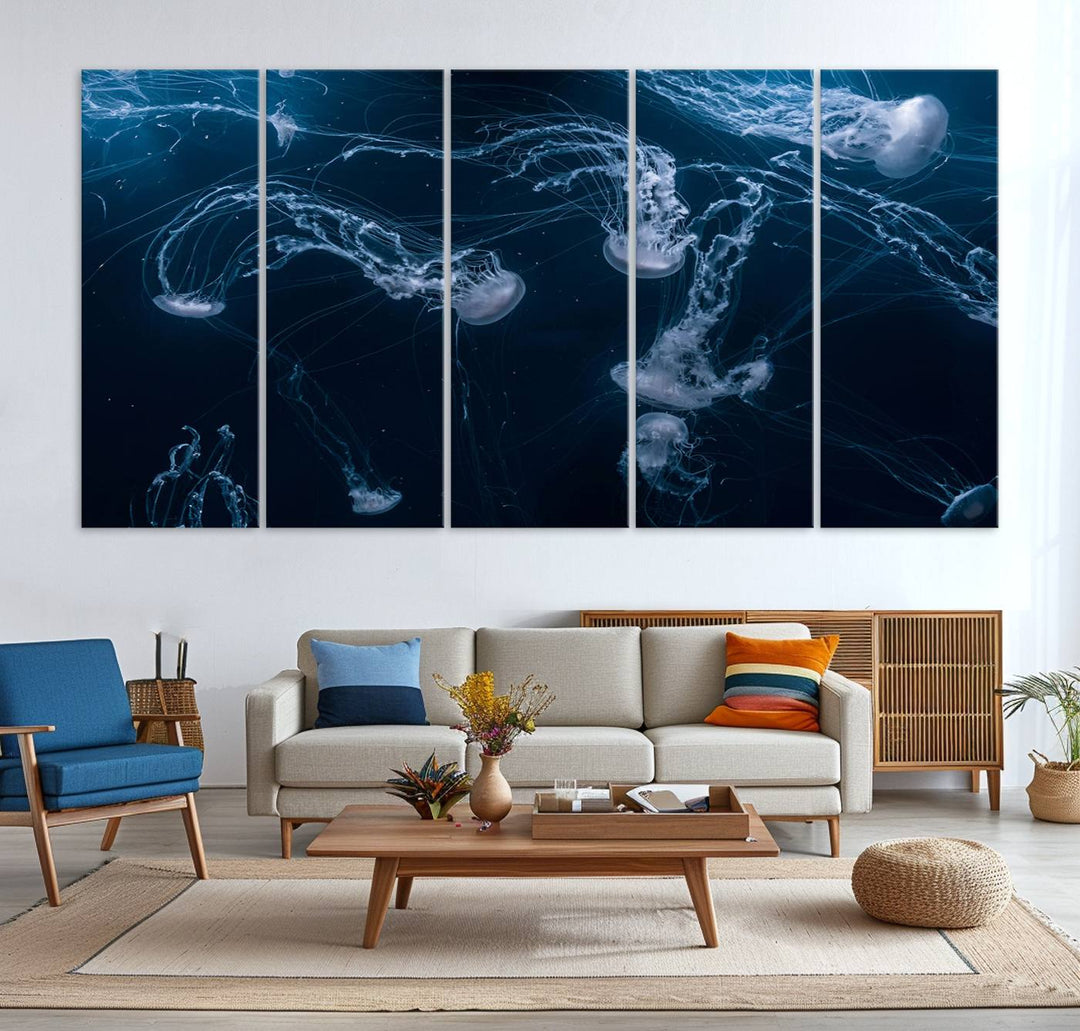 Abstract Jellyfish in Ocean Wall Art Canvas Print