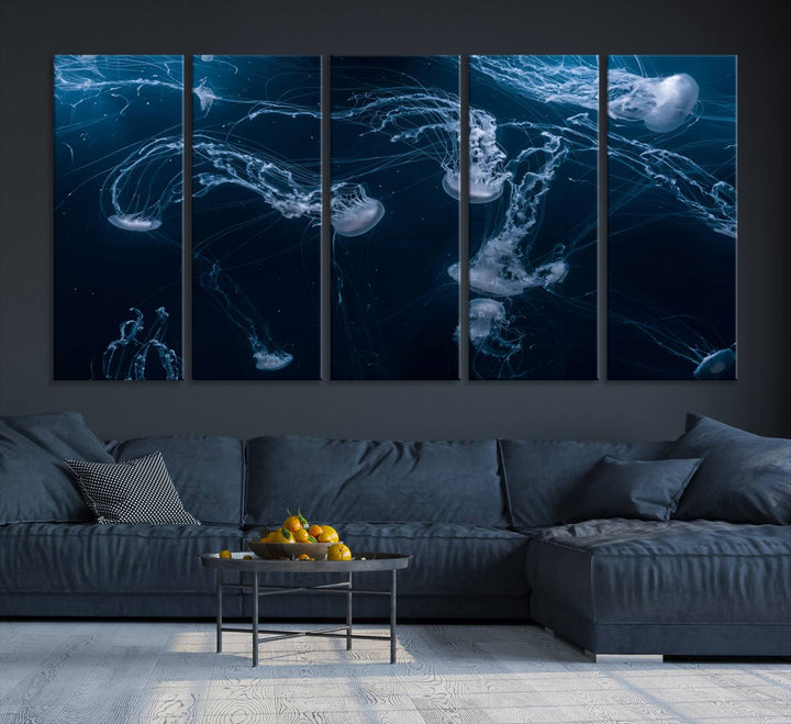 Abstract Jellyfish in Ocean Wall Art Canvas Print